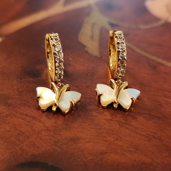 JTV Jewelry - JTV Mother Of Pearl Zircon Gold Over Sterling Butterfly Earrings